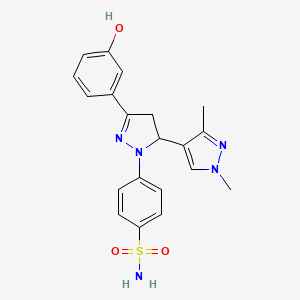 molecular formula C20H21N5O3S B10910256 4-[5-(1,3-Dimethyl-1H-pyrazol-4-YL)-3-(3-hydroxyphenyl)-4,5-dihydro-1H-pyrazol-1-YL]-1-benzenesulfonamide 