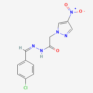 molecular formula C12H10ClN5O3 B10910420 N'-[(Z)-(4-chlorophenyl)methylidene]-2-(4-nitro-1H-pyrazol-1-yl)acetohydrazide 