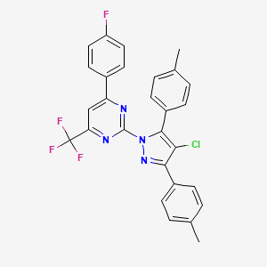 2-[4-chloro-3,5-bis(4-methylphenyl)-1H-pyrazol-1-yl]-4-(4-fluorophenyl)-6-(trifluoromethyl)pyrimidine