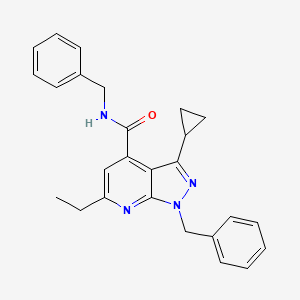 molecular formula C26H26N4O B10911441 N,1-dibenzyl-3-cyclopropyl-6-ethyl-1H-pyrazolo[3,4-b]pyridine-4-carboxamide 