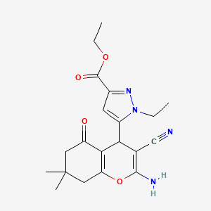 Ethyl 5-(2-amino-3-cyano-7,7-dimethyl-5-oxo-5,6,7,8-tetrahydro-4H-chromen-4-YL)-1-ethyl-1H-pyrazole-3-carboxylate