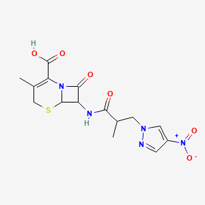 3-methyl-7-{[2-methyl-3-(4-nitro-1H-pyrazol-1-yl)propanoyl]amino}-8-oxo-5-thia-1-azabicyclo[4.2.0]oct-2-ene-2-carboxylic acid