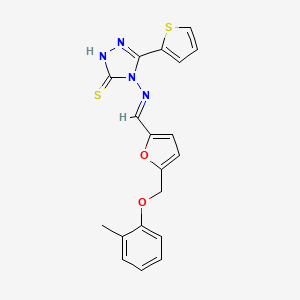 4-{[(E)-{5-[(2-methylphenoxy)methyl]furan-2-yl}methylidene]amino}-5-(thiophen-2-yl)-4H-1,2,4-triazole-3-thiol