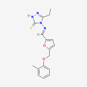 5-ethyl-4-{[(E)-{5-[(2-methylphenoxy)methyl]furan-2-yl}methylidene]amino}-4H-1,2,4-triazole-3-thiol