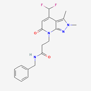 molecular formula C19H20F2N4O2 B10911605 N-benzyl-3-[4-(difluoromethyl)-2,3-dimethyl-6-oxo-2,6-dihydro-7H-pyrazolo[3,4-b]pyridin-7-yl]propanamide 