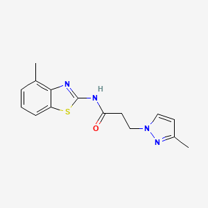 molecular formula C15H16N4OS B10911668 N-(4-methyl-1,3-benzothiazol-2-yl)-3-(3-methyl-1H-pyrazol-1-yl)propanamide 