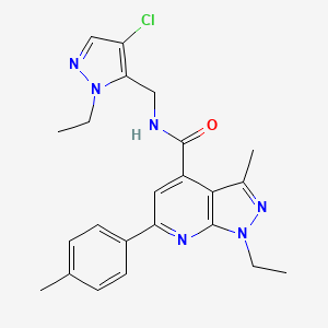 molecular formula C23H25ClN6O B10911775 N-[(4-chloro-1-ethyl-1H-pyrazol-5-yl)methyl]-1-ethyl-3-methyl-6-(4-methylphenyl)-1H-pyrazolo[3,4-b]pyridine-4-carboxamide 