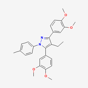 molecular formula C28H30N2O4 B10911778 3,5-bis(3,4-dimethoxyphenyl)-4-ethyl-1-(4-methylphenyl)-1H-pyrazole 