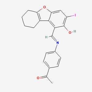 1-(4-{[(E)-(2-hydroxy-3-iodo-6,7,8,9-tetrahydrodibenzo[b,d]furan-1-yl)methylidene]amino}phenyl)ethanone