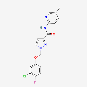 molecular formula C17H14ClFN4O2 B10911838 1-[(3-chloro-4-fluorophenoxy)methyl]-N-(5-methylpyridin-2-yl)-1H-pyrazole-3-carboxamide 