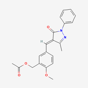 2-methoxy-5-[(E)-(3-methyl-5-oxo-1-phenyl-1,5-dihydro-4H-pyrazol-4-ylidene)methyl]benzyl acetate