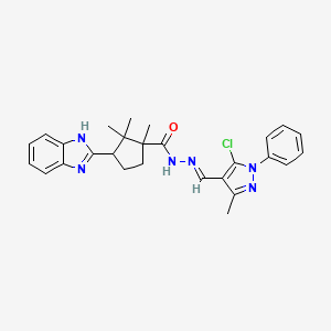 molecular formula C27H29ClN6O B10911870 3-(1H-benzimidazol-2-yl)-N'-[(E)-(5-chloro-3-methyl-1-phenyl-1H-pyrazol-4-yl)methylidene]-1,2,2-trimethylcyclopentanecarbohydrazide 