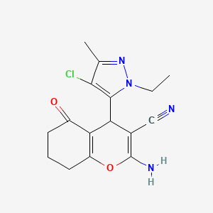 2-Amino-4-(4-chloro-1-ethyl-3-methyl-1H-pyrazol-5-YL)-5-oxo-5,6,7,8-tetrahydro-4H-chromen-3-YL cyanide