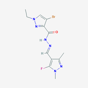 molecular formula C12H14BrFN6O B10911884 4-Bromo-1-ethyl-N'-((5-fluoro-1,3-dimethyl-1H-pyrazol-4-yl)methylene)-1H-pyrazole-3-carbohydrazide 