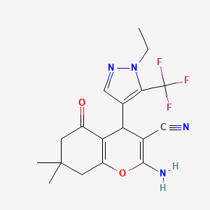 2-Amino-4-(1-ethyl-5-(trifluoromethyl)-1H-pyrazol-4-yl)-7,7-dimethyl-5-oxo-5,6,7,8-tetrahydro-4H-chromene-3-carbonitrile