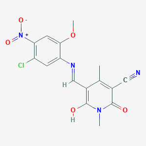 molecular formula C16H13ClN4O5 B10911915 (5Z)-5-{[(5-chloro-2-methoxy-4-nitrophenyl)amino]methylidene}-1,4-dimethyl-2,6-dioxo-1,2,5,6-tetrahydropyridine-3-carbonitrile 