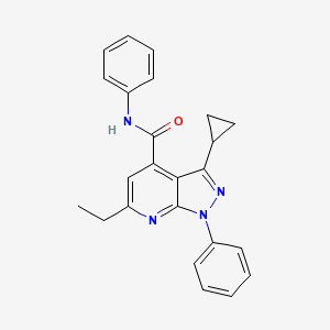 molecular formula C24H22N4O B10911916 3-cyclopropyl-6-ethyl-N,1-diphenyl-1H-pyrazolo[3,4-b]pyridine-4-carboxamide 