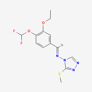 molecular formula C13H14F2N4O2S B10911952 N-{(E)-[4-(difluoromethoxy)-3-ethoxyphenyl]methylidene}-3-(methylsulfanyl)-4H-1,2,4-triazol-4-amine 