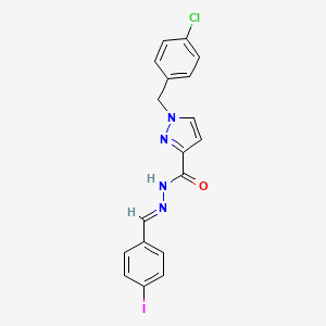 molecular formula C18H14ClIN4O B10911987 1-(4-chlorobenzyl)-N'-[(E)-(4-iodophenyl)methylidene]-1H-pyrazole-3-carbohydrazide 