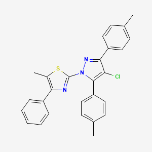 molecular formula C27H22ClN3S B10911990 2-[4-chloro-3,5-bis(4-methylphenyl)-1H-pyrazol-1-yl]-5-methyl-4-phenyl-1,3-thiazole 