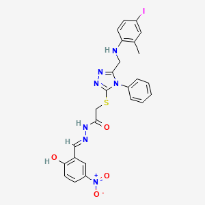 N'-[(E)-(2-hydroxy-5-nitrophenyl)methylidene]-2-[(5-{[(4-iodo-2-methylphenyl)amino]methyl}-4-phenyl-4H-1,2,4-triazol-3-yl)sulfanyl]acetohydrazide