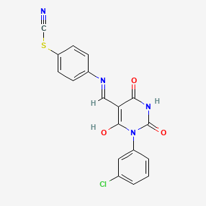 molecular formula C18H11ClN4O3S B10912069 4-({(Z)-[1-(3-chlorophenyl)-2,4,6-trioxotetrahydropyrimidin-5(2H)-ylidene]methyl}amino)phenyl thiocyanate 