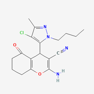 2-Amino-4-(1-butyl-4-chloro-3-methyl-1H-pyrazol-5-YL)-5-oxo-5,6,7,8-tetrahydro-4H-chromen-3-YL cyanide