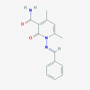 molecular formula C15H15N3O2 B10912172 4,6-dimethyl-2-oxo-1-{[(E)-phenylmethylidene]amino}-1,2-dihydropyridine-3-carboxamide 