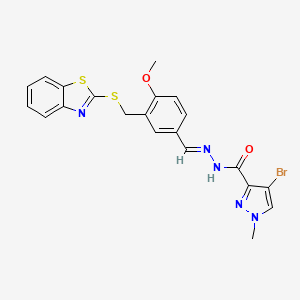 molecular formula C21H18BrN5O2S2 B10912197 N'-[(E)-{3-[(1,3-benzothiazol-2-ylsulfanyl)methyl]-4-methoxyphenyl}methylidene]-4-bromo-1-methyl-1H-pyrazole-3-carbohydrazide 