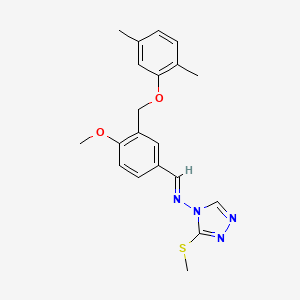 molecular formula C20H22N4O2S B10912261 N-[(E)-{3-[(2,5-dimethylphenoxy)methyl]-4-methoxyphenyl}methylidene]-3-(methylsulfanyl)-4H-1,2,4-triazol-4-amine 