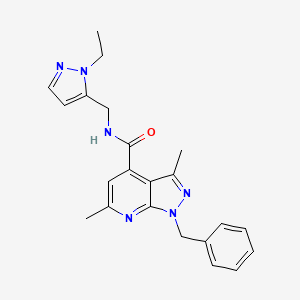 1-benzyl-N-[(1-ethyl-1H-pyrazol-5-yl)methyl]-3,6-dimethyl-1H-pyrazolo[3,4-b]pyridine-4-carboxamide