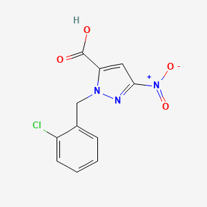 molecular formula C11H8ClN3O4 B10912422 1-(2-Chlorobenzyl)-3-nitro-1H-pyrazole-5-carboxylic acid 