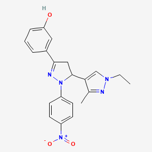 molecular formula C21H21N5O3 B10912585 3-[5-(1-Ethyl-3-methyl-1H-pyrazol-4-YL)-1-(4-nitrophenyl)-4,5-dihydro-1H-pyrazol-3-YL]phenol 