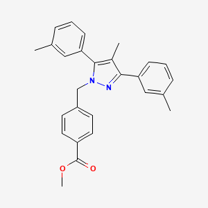 molecular formula C27H26N2O2 B10912741 methyl 4-{[4-methyl-3,5-bis(3-methylphenyl)-1H-pyrazol-1-yl]methyl}benzoate 