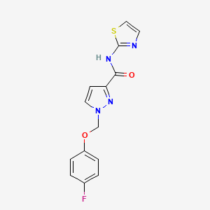 molecular formula C14H11FN4O2S B10912807 1-[(4-fluorophenoxy)methyl]-N-(1,3-thiazol-2-yl)-1H-pyrazole-3-carboxamide 