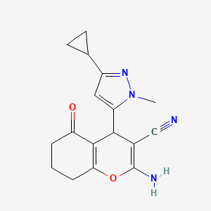 2-Amino-4-(3-cyclopropyl-1-methyl-1H-pyrazol-5-YL)-5-oxo-5,6,7,8-tetrahydro-4H-chromen-3-YL cyanide