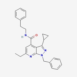 1-benzyl-3-cyclopropyl-6-ethyl-N-(2-phenylethyl)-1H-pyrazolo[3,4-b]pyridine-4-carboxamide