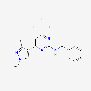 molecular formula C18H18F3N5 B10912905 N-benzyl-4-(1-ethyl-3-methyl-1H-pyrazol-4-yl)-6-(trifluoromethyl)pyrimidin-2-amine 