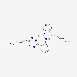 molecular formula C26H32N4O2S B10913075 6-[2-(Pentyloxy)phenyl]-3-(pentylsulfanyl)-6,7-dihydro[1,2,4]triazino[5,6-d][3,1]benzoxazepine 