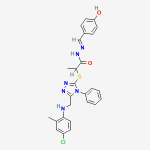 2-({5-[(4-chloro-2-methylanilino)methyl]-4-phenyl-4H-1,2,4-triazol-3-yl}sulfanyl)-N'-(4-hydroxybenzylidene)propanohydrazide