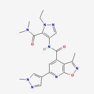 molecular formula C20H22N8O3 B10913168 N-[5-(dimethylcarbamoyl)-1-ethyl-1H-pyrazol-4-yl]-3-methyl-6-(1-methyl-1H-pyrazol-4-yl)[1,2]oxazolo[5,4-b]pyridine-4-carboxamide 