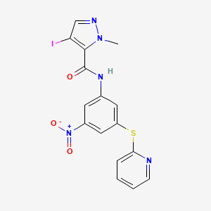 molecular formula C16H12IN5O3S B10913181 4-iodo-1-methyl-N-[3-nitro-5-(pyridin-2-ylsulfanyl)phenyl]-1H-pyrazole-5-carboxamide 