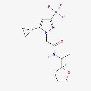 molecular formula C15H20F3N3O2 B10913209 2-[5-cyclopropyl-3-(trifluoromethyl)-1H-pyrazol-1-yl]-N-[1-(tetrahydrofuran-2-yl)ethyl]acetamide 