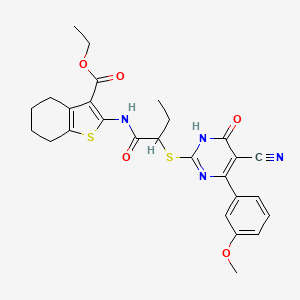 Ethyl 2-[(2-{[5-cyano-4-(3-methoxyphenyl)-6-oxo-1,6-dihydropyrimidin-2-yl]sulfanyl}butanoyl)amino]-4,5,6,7-tetrahydro-1-benzothiophene-3-carboxylate