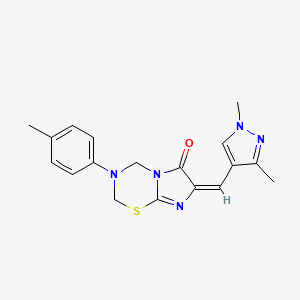 (7E)-7-[(1,3-dimethyl-1H-pyrazol-4-yl)methylidene]-3-(4-methylphenyl)-3,4-dihydro-2H-imidazo[2,1-b][1,3,5]thiadiazin-6(7H)-one