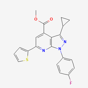 methyl 3-cyclopropyl-1-(4-fluorophenyl)-6-(thiophen-2-yl)-1H-pyrazolo[3,4-b]pyridine-4-carboxylate