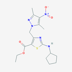 ethyl 2-(cyclopentylamino)-4-[(3,5-dimethyl-4-nitro-1H-pyrazol-1-yl)methyl]-1,3-thiazole-5-carboxylate