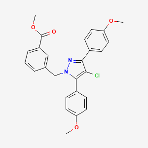 molecular formula C26H23ClN2O4 B10913404 methyl 3-{[4-chloro-3,5-bis(4-methoxyphenyl)-1H-pyrazol-1-yl]methyl}benzoate 