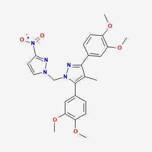 molecular formula C24H25N5O6 B10913513 3,5-bis(3,4-dimethoxyphenyl)-4-methyl-1-[(3-nitro-1H-pyrazol-1-yl)methyl]-1H-pyrazole 