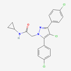 molecular formula C20H16Cl3N3O B10913548 2-[4-chloro-3,5-bis(4-chlorophenyl)-1H-pyrazol-1-yl]-N-cyclopropylacetamide 